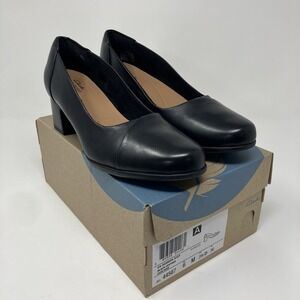 Clarks Unstructured Un Damson Step Black Leather Pumps Heels Women's 6 M
